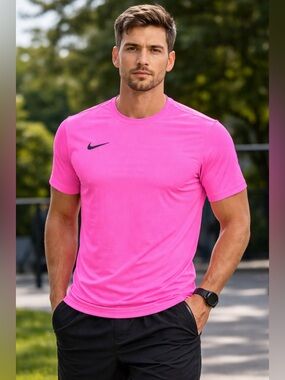 Nike Dri-FIT Men’s Large Neon Pink Athletic Tee Short Sleeve Workout Shirt